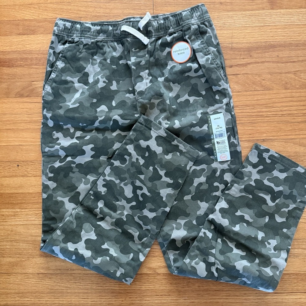 Wonder Nation Camouflage Pants Boy XL 14-16 Drawstring Pull On Cotton Camo Green